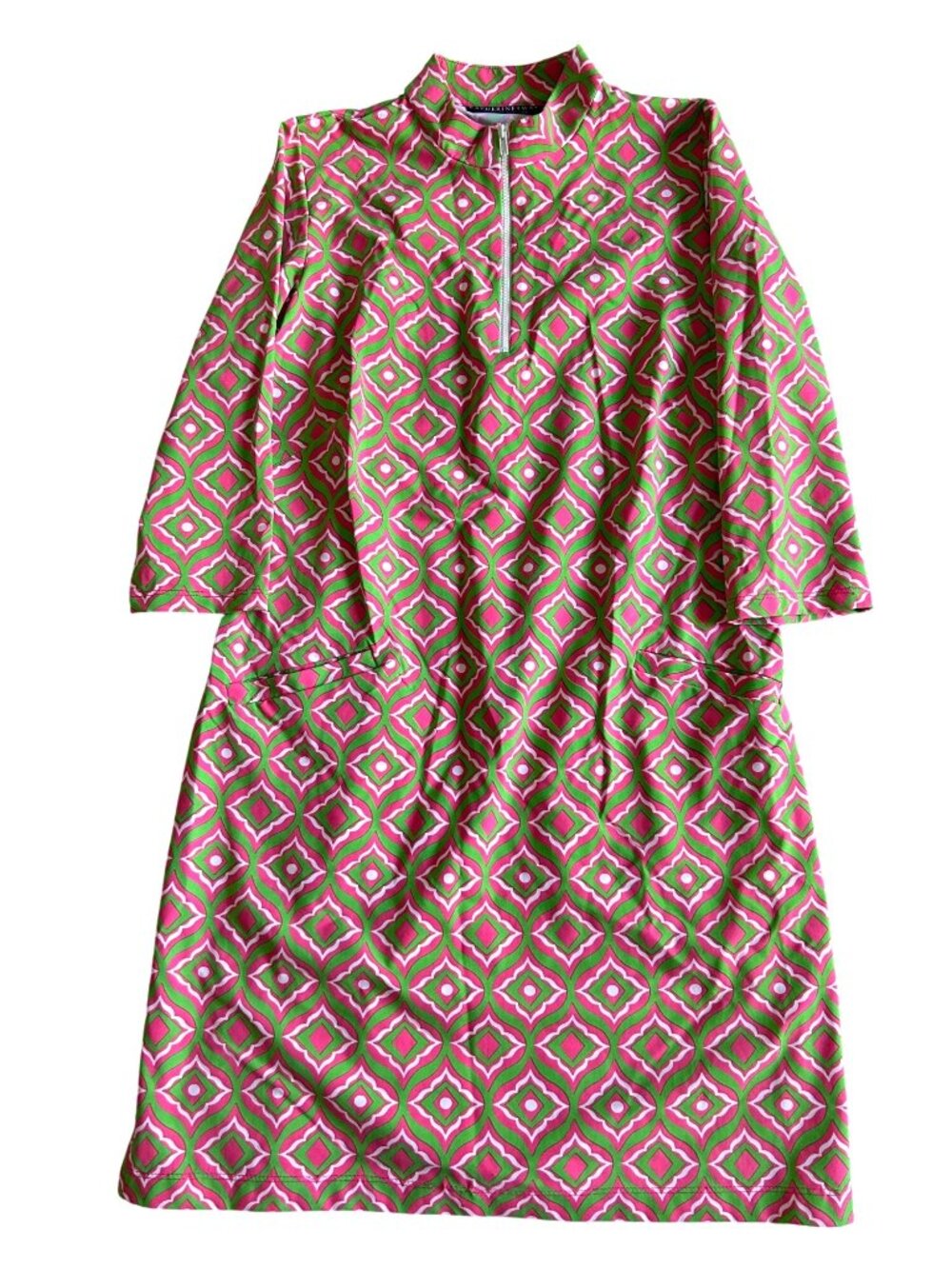 Katherine Way Women' Sz M Geometric Print Long-Sleeve Dress With Pockets